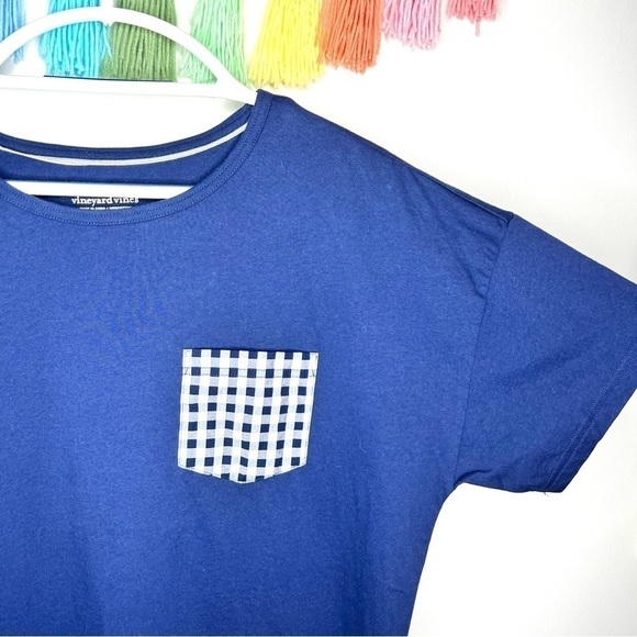 Vineyard Vines Blue Navy Preppy Gingham Pocket Short Sleeve Shirt Sz Extra Large - Picture 9 of 17